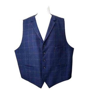 Cremieux Wool Suit Vest Navy Blue Brown Window Pane Check Men's Size XXL